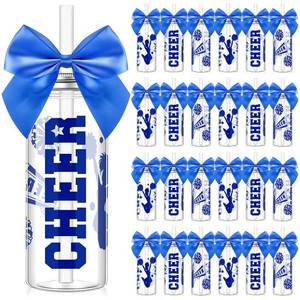 lot 9358 image: Teenyyou 24 Pcs Blue Cheerleader Gift Bulk for Team Cheer Cups 14 oz Bow Water Bottle Plastic Cheer Tumblers with Lid and Straw for Cheerleader Sport Party Favor Gift