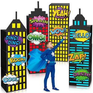 lot 9363 image: Large Super Theme Hero Party Photography Backdrop for Hero Birthday Decorations Skyscraper Decor Boxes Include 12 Skyscraper Boxes 10 Stickers 3 Roof Decor for Super Theme Party Supplies(Hero 25 Pcs)
