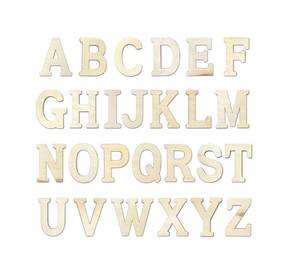 lot 9367 image: 5 Inch 104 Pieces Wooden Unfinished Letters Wood Surface Alphabet Letters for Crafts Wall Decor