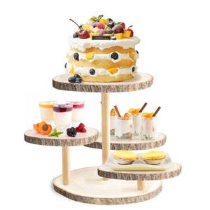 lot 9370 image: GENMOUS 4 Tiered Round Cake and Cupcake Stand Combo for Birthday Party Decor, Rustic Wooden Cupcake Tower Stands for 50 Cupcakes, Farmhouse Cupcake Tier Stand Display for Wedding Baby Shower Tea Party