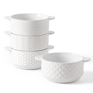 lot 9375 image: FOBENTA Soup Bowls with Handles, 20oz Embossed Ceramic Bowl Set of 4 �� Oven & Microwave Safe, Ideal for Stew, Chili, Cereal �� Textured Deep Bowls for Everyday Comfort