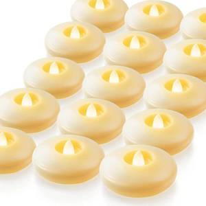 lot 9386 image: Homemory 24 Pack 3 Flameless Led Floating Candles, 200 Hour Battery Operated Flickering Waterproof Tealights for Cylinder Vases, Centerpieces at Wedding, Party, Pool, Holiday (Ivory Base)