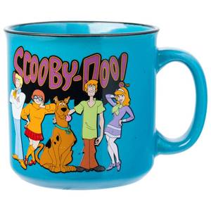 lot 9391 image: Silver Buffalo Scooby Doo Featuring Fred, Shaggy, Velma, and Daphne Ceramic Camper Mug, 20 Ounces (small chip)
