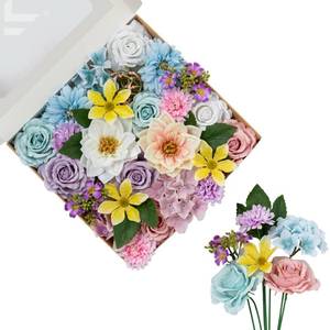 lot 9403 image: FANKO Artificial Flowers for DIY, Purple Blue Pink Yellow Faux Flowers Bouquet, Fake Rose Daisy Lily Hydrangea Silk Flowers for Vase, Home Decor, Garland, Wedding, Birthday, Party, Romantic Accents