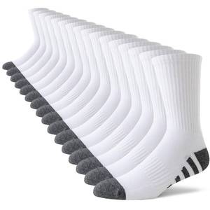 lot 9404 image: JOYN�E 8 Pairs Mens Crew Work Cushion Socks Long Athletic Running Socks Workout Breathable Socks,White,Sock Size13-15
