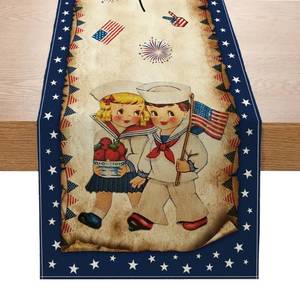 lot 10003 image: Vintage 4th of July Table Runner 4th of July Decorations - Navy Blue Vintage Style Boys and Girls Independence Day Holiday Home Kitchen Dining Table Decor, 4th of July Party Decorations 13x72 Inch