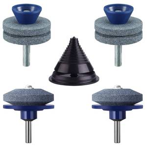 lot 10019 image: HXXF 4PCS Lawn Mower Blade Sharpener with Lawn Mower Blade Balancer, Balances Blades After Sharpening, Improves Longevity of Mowers, Mower Blade Balancer for Garden (Dark Blue)