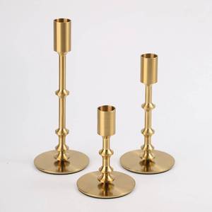 lot 10038 image: ALSOLIFE Gold Candle Holders,Modern Candle Stick Holders for Table Mantel Wedding Housewarming, Set of 3 Metal Brass Candlestick Holder