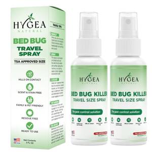 lot 10047 image: Hygea Natural Lice, Mite, and Bed Bug Killer Travel Spray - TSA Approved 3 oz Size Bottles, Child & Pet Friendly, Stain & Odor Free, for Hotels, Suitcase, Backpack, Shoes, Bed Bug Spray (2 Pack)