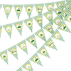 lot 10048 image: LemonSecret 4 Pack Golf Themed Pennant Banner Flag Triangle Bunting Garland Golf Birthday Party Decorations Hole in One Party Gingham Pennant for First Year Birthday Decor