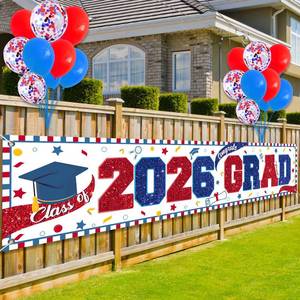 lot 10051 image: Graduation Yard Signs Red and Blue Class of 2026 Congrats Grad Banner Large with 18 PCS Red and Blue Balloons for Graduation Yard Decorations