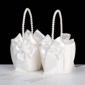 lot 10062 image: Flower Girl Baskets for Wedding,Ivory Flower Girl Basket With Pearl Handle set of 2,Wedding Baskets for Flower Girls