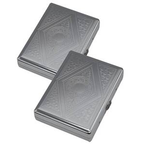 lot 10066 image: 2 Pack Metal Cigarette Case for Regular,King and 100s Size,Holds 20, Portable Double Sided Spring Clip(100mm, Silver)