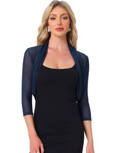 lot 10072 image: Allegra K Womens 34 Sleeve Sheer Mesh Shrug Open Front Cropped Bolero Cardigan 3X-Large Navy Blue