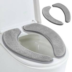 lot 10492 image: Toilet Seat Cover with Memory Foam, Soft Flannel Toilet Seat Warmer Cover for Bathroom, Washable Self-Adhesive Reusable Toilet Covers, Fits Most Round, Oval and Elongated Toilet Seat 2pc