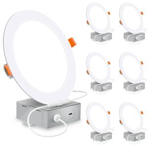 lot 11083 image: 6 Inch Ultra-Thin LED Recessed Lighting with Junction Box, 3000K Warm White Canless Downlight, 12W110W Eqv, Dimmable LED Ceiling Lights, 850LM, ETL Certified, 6 Pack