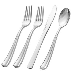 lot 11088 image: WDF 500PCS Silver Plastic Silverware - Plastic Silver Utensils - 250 Forks 125 Spoons 125 Knives - Heavy Duty Disposable Silverware Sets for Party Baby Shower Wedding Spring