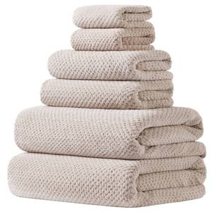 lot 11092 image: HVMS Extra Large Bath Towels Set for Bathroom 30x60 Inches Super Soft Light Weight Quick Dry Microfiber Shower Towels (Beige, 6 Piece) (Used)