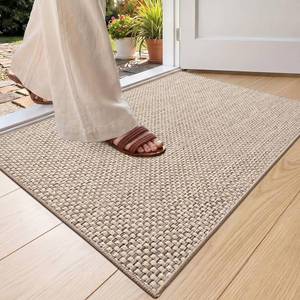 lot 11098 image: Color&Geometry Ultra-Thin Indoor Door Mat, 17x30 Low-Profile Non-Slip Entryway Rug with Modern Geometric Texture, Washable Doormat for Indoor Entrance Front Door, Heather Khaki(Rolled-up NO Creases)