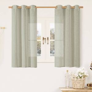 lot 11109 image: LAMIT Short Linen Curtains 48 Inch Length 2 Panels, Semi Sheer Light Filtering Panels Bronze Grommet Drapes for Small WindowBathroomBedroomBasement, Sage Grey, 34 x 48 Inch