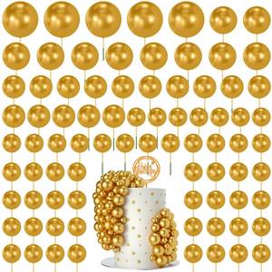 lot 11114 image: NACHLYNN 80 Pcs Cake Balls Decorations Mini Balloon Cake Topper Balls Foam Cupcake Toppers Balls for Cake Decorating Birthday Parties Weddings Anniversary (Gold)