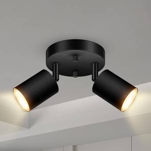 lot 11129 image: 2 Light Track Lighting Fixtures Ceiling, Matte Black Round Directional Ceiling Spotlight, GU10 Flush Mount Track Fixture, Adjustable Modern LED Track Lights for KitchenLiving Room, Bulb Not Included