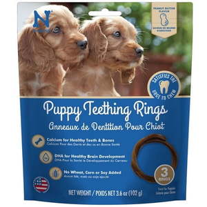 lot 12077 image: N-Bone Dental Treat Puppy Teething Rings Peanut Butter 3pk 3.6 oz