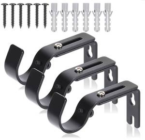 lot 12104 image: HAOIOKSC Premium Curtain Rod Brackets for Wall - Adjustable Hooks, High Hardness Iron Holders for 1 Inch Rod - Black (3 PCS)