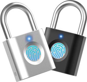 lot 12107 image: Smart Padlock Gym Lock 2-Pack Silver & Black - Mini Fingerprint Padlock eLinkSmart Locker Lock with 20 Fingerprints Colourful Metal Keyless fits Luggage School Bag Toolbox Gym Locker