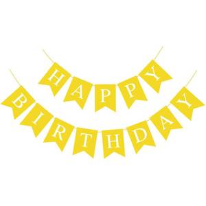 lot 12111 image: Waenerec Yellow Birthday Banner Sign Happy Birthday Bunting Banner Garland for Kids Girl Woman Tea Party Decorations