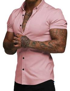 lot 12115 image: JMIERR Mens Muscle Fit Dress Shirts Wrinkle-Free Short Sleeve Casual Button Down Shirt Summer Beach Shirts,L,Pink