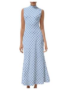lot 12116 image: Milumia Womens Polka Dots Maxi Tank Dress Vintage Mock Neck Sleeveless Elegant Long Dresses Light Blue Medium