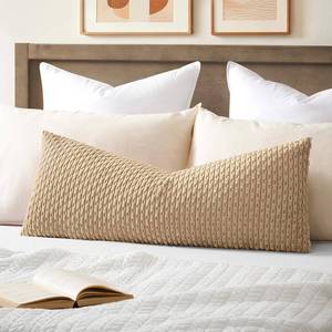 lot 12125 image: Kevin Textile 14x36 Inch Long Lumbar 1 Pack Boho Decorative Throw Pillow Cover Soft Striped Corduroy Rectangle Cushion Case Farmhouse Solid Color Accent for Living Room Couch Sofa Bed, Tan