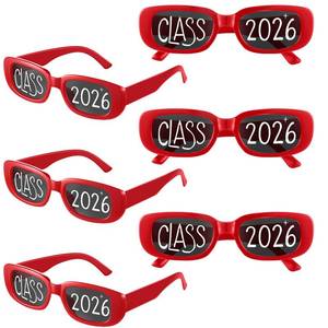 lot 12150 image: Cuffbow 6 Pcs 2026 Graduation Glasses Class of 2026 Sunglasses Bulk Plastic Eyeglasses Graduation Party Supplies Photo Booth Props (Red)
