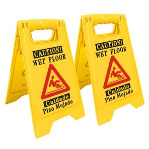 lot 13461 image: 2 packs Thicken Caution Wet Floor Sign, ��L16.6inch��Yellow Double-Sided Folding A-Shaped Frame Design, Bilingual Caution Message,Suitable for subway��airports, hotels, schools, etc