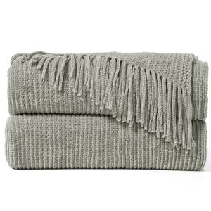 lot 13466 image: inhand Throw Blanket for Couch Bed,Chunky Chenille Woven Soft Blankets with Tassels, Cozy Boho Farmhouse Fall Winter Decor,Warm for Women,60x80,Medium Thick-Light Grey