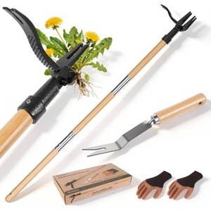 lot 13468 image: Donepart Stand Up Weed Puller Tool, Long Handle Weeder & Hand Weeder Fork Set - 46 No-Bend Deep Root Remover for Lawn, Garden & Yard, Seniors & Bad Back Friendly, Fits 52-62, Bamboo Handle