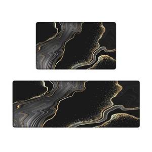 lot 13470 image: Azppsad Kitchen Mats Set of 2, Cushioned Anti Fatigue Non Slip Waterproof Runner, Black and Gold Marble Design, PVC Memory Foam, 17.3x47 and 17.3x29 Rectangle Rugs for Kitchen Sink and Laundry