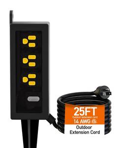 lot 13490 image: Outdoor Power Strip Weatherproof, ZZJ IP69 Grade Waterproof Surge Protector, 25 FT Outdoor Extension Cord with Stake, 6 AC Outlets,14 AWG Heavy Duty Cord for Outdoor Patio Garden-Black