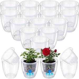 lot 13495 image: Ferrochef 18pcs Self Watering Pots 3.5inch Plastic Flower Plant Pot with Inner Pot Self Watering Wick Planter White Clear Flower Pots for Indoor House Plants Herbs, Flowers, Succulents(Transparent)