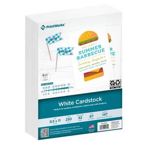 lot 13497 image: PrintWorks White Cardstock 8.5 x 11 - 67 lb147 gsm Vellum Bristol - 250 Sheets - Made in the USA - SFI� Certified - 92 Bright - Card Stock Printer Paper for School, Craft, & Office Use (00564)