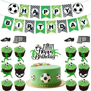 lot 14085 image: Soccer Theme Birthday Party Decorations - 8Pcs Glitter Football Cake & Cupcake Toppers with Happy Birthday Banner for Sports Birthday Theme Party Cake Decorations Supplies