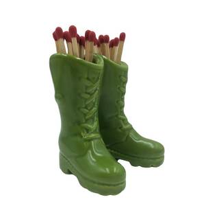 lot 14092 image: DIYCAM Ceramic Cowboy Boot Match Holder with Striker - Unique Matches Box & Western Bathroom Decor (Green)