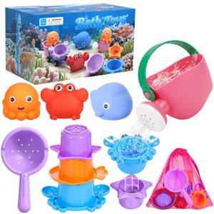 lot 14108 image: 9 PCS Baby Bath Toys for Kids Ages 1-3, Mold Free Toddler Bath Toys for 2-4 with 3 No Hole Squeezing Marine Animals Toys, Bathtub Beach Sand Water Table Toys for 1 2 3 Years Old Girls Boys Gifts