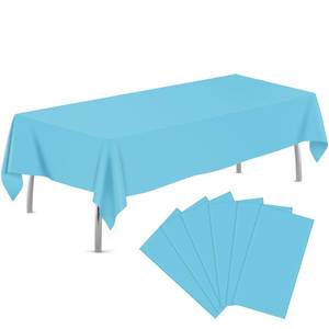 lot 14116 image: tujol Light Blue 6 Pack Plastic Table Cloth 54 x 108, Disposable Tablecloths Rectangle Table Cover, Plastic Tablecloths for Parties