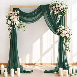 lot 14117 image: LINXTAR Wedding Arch Draping Fabric 30 x 18FT Sheer Chiffon Arch Drape Backdrop 1 Panel Emerald Green Drape for Summer Wedding Bridal Shower Photo Booth Church Birthday Party Outdoor Decoration