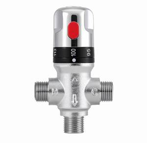 lot 14119 image: TreMax Thermostaic Mixing Valve with 12 NPT Thread, Shower Mixing Valve with NPT Connector no need Adaptors, Temperature Control Valve, Fahrenheit Scale Mark, Solid Brass- Silver