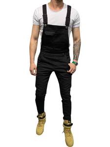 lot 14156 image: LONGBIDA Mens Denim Bib Overalls Fashion Slim Fit Jumpsuit with Pockets(Black,M)