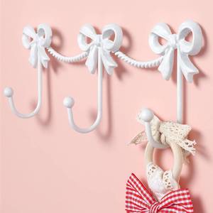 lot 14172 image: KYIAANY Cute Bow Hooks for Girls White Triple Hanger Wall Mount for Girls Bedroom Bathroom for Hanging Towel Bag Robe - Metal Bows 3 Hooks for Coquette Room Decor
