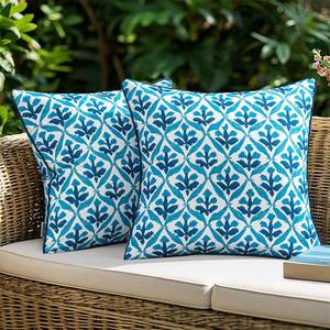 lot 14178 image: MIULEE Pack of 2 Decorative Outdoor Waterproof Throw Pillow Covers Flower Print Chic Boho Accent Pillow Covers for Square Garden Patio Cushion 20x20 Inch, Navy Blue